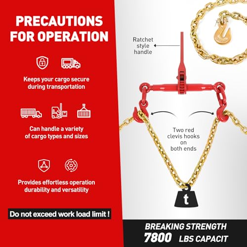 Image of FAHKNS 2 Pack 1 /4 inch-5 /16 inch Ratchet Binder with Chains Kit, G80 Chains 1 /4 inch x 12 FT-3150 lbs Safety Load Limit Heavy Duty Transportation