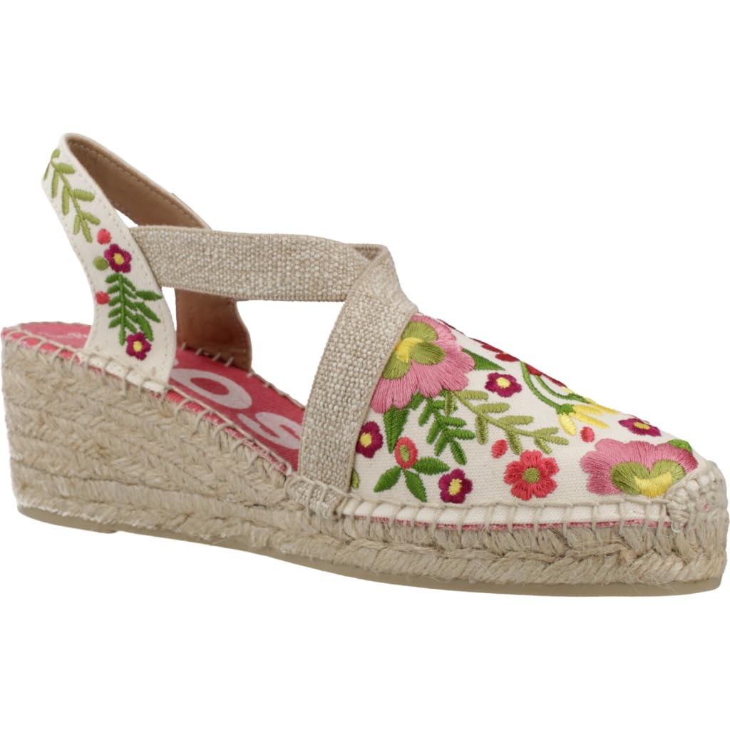 Toni Pons MONTJOI - Alpargata de cuña de Mujer con Bordados Multicolor