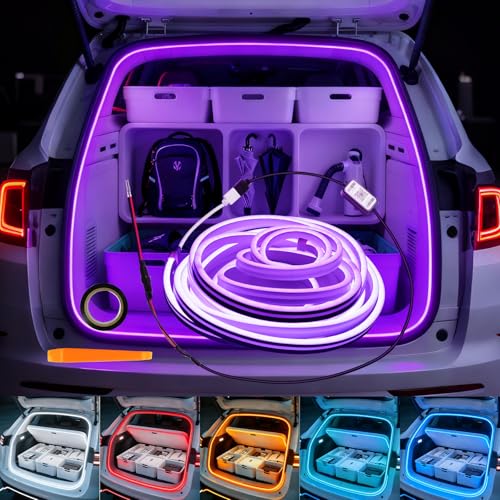 Keiurot Upgrade RGB Car Trunk Light Strip, Car LED Strip Light for Trunk Music Sync Waterproof Neon Lights Strips 12V 4M Universal Flexible Cutting Auto Interior Lights for Cars SUV Trucks 64 Modes