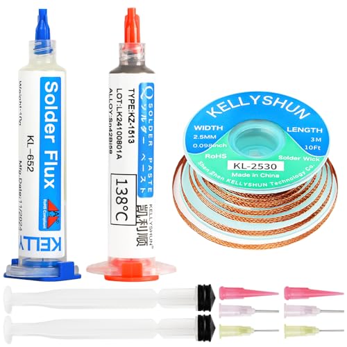 Produktbild von Lötfett Flussmittel 4x Entlötlitze 2.5mm (1.5M) - Kupfer-Docht Zum Lötzinn Entfernen Goobay Fixpoint Entlötlitze
