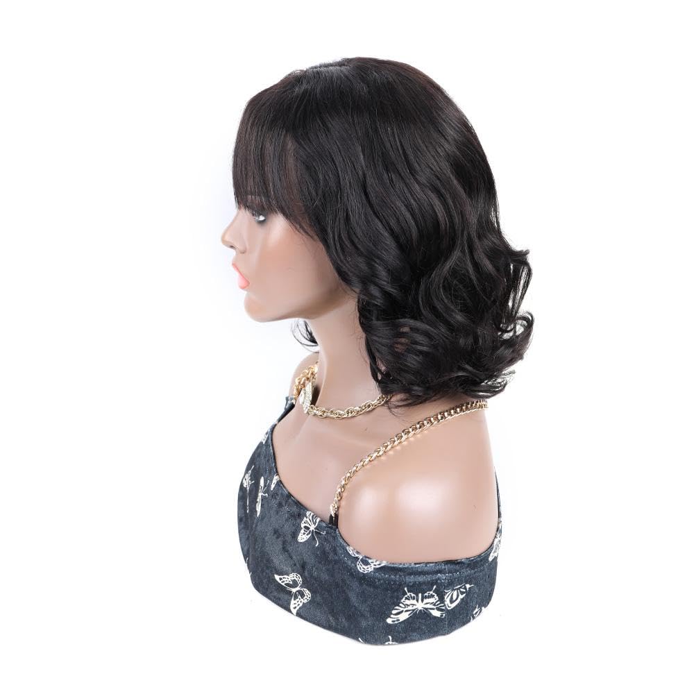 BLISSHAIR 14 Pollici ricci pizzo chiusura parrucca con frangetta umano capelli capelli sciolti onda naturale brasiliana ricci per le donne (14 pollici)