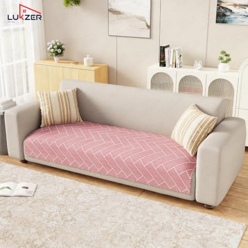Image of Lukzer 5 Seater Sofa Cover Mat Reversible Quilted Sofa Seat Protector with WaveEdge Ultrasonic Cut - Brick Bloom | Washable Anti-Slip Sofa Throw | 3+1+1 Seat Cover for Living Room /SC-201-05WE