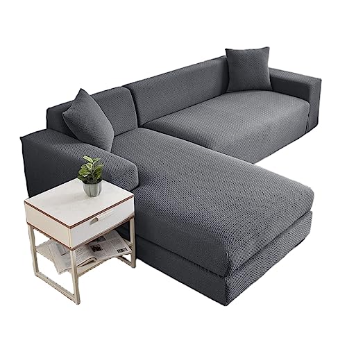 Funda para sofá en L seccional 4+3 plazas elástica y gris 2