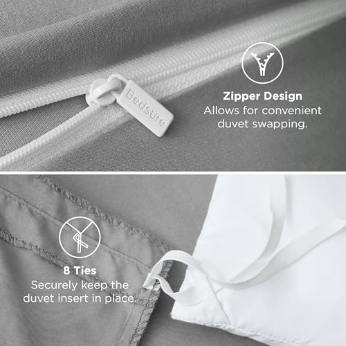 Image of Bedsure Duvet Cover Queen Size - Soft Double Brushed Bedding Set for Kids & Adults, Zipper Closure, 3 Pieces, Includes 1 Duvet Cover (90 inchx90 inch) & 2 Pillow Shams, NO Comforter, Grey
