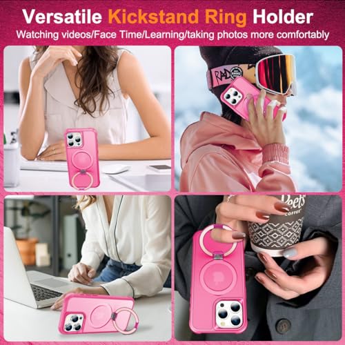 Coque antichoc iPhone 14 Pro transparente anneau support aimant rigide rose