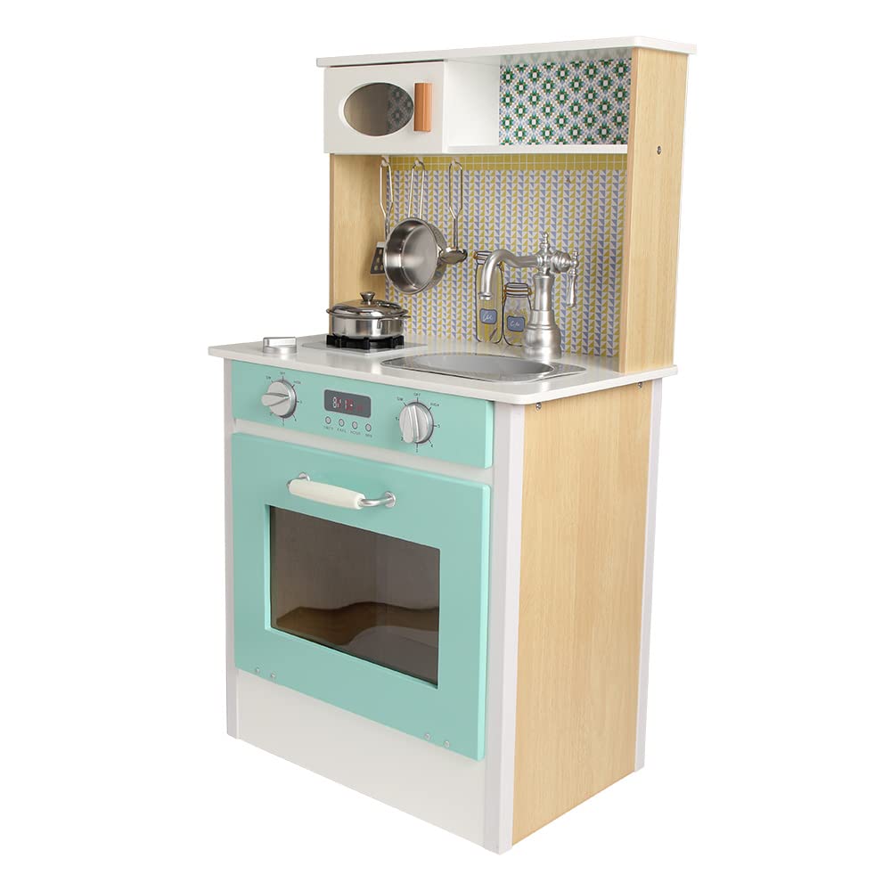 DEQUBE - Cocina de Madera 1 módulo de diseño único y Moderno - Contiene Accesorios metálicos para el Juego - Tamaño 48X30X84,5 cm - Color Verde (913D00012)