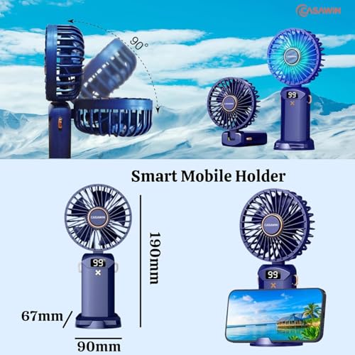 Image of Handheld Electric Fans, for summer and heat, makeup, with USB rechargeable Battery, BLDC Fans, High Speed, with 3 hrs Battery. (DARK BLUE)