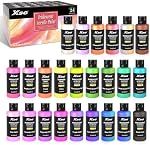 24 Colors Iridescent Acrylic Paint Set 60mL - Superior Coverage, Blendable, Fast Drying Versatile Craft Paint for Canvas, Wood, Rock, Fabric & Holiday Decor