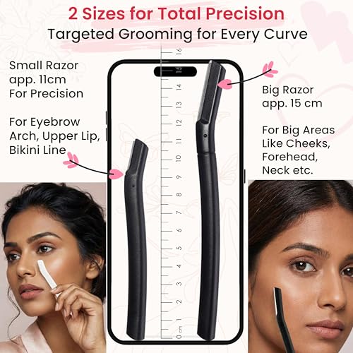 Image of TEMPERIA Reusable Face & Eyebrow Razor for Woman Facial Hair (6 Razors) | Instant & Painless | For Eye brows, Upper Lip, Forehead, Peach Fuzz, Chin, Sideburns & Underarms Hair Remover (M241)