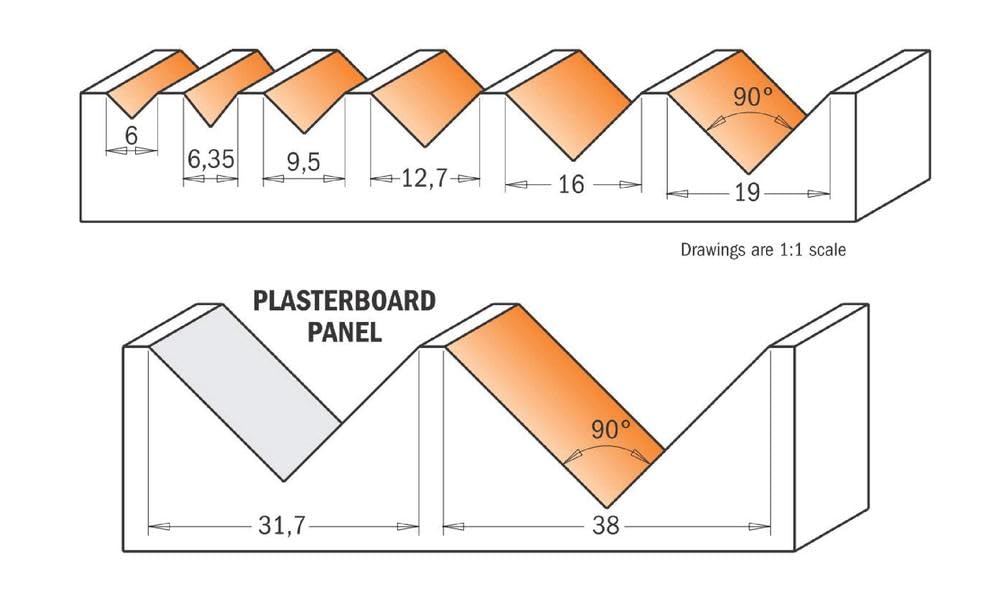 CMT ORANGE TOOLS 915.380.11 Fresa para ranuras en v (90) hw s 8 d 38x19x63.5 dx, Grigio/Arancio