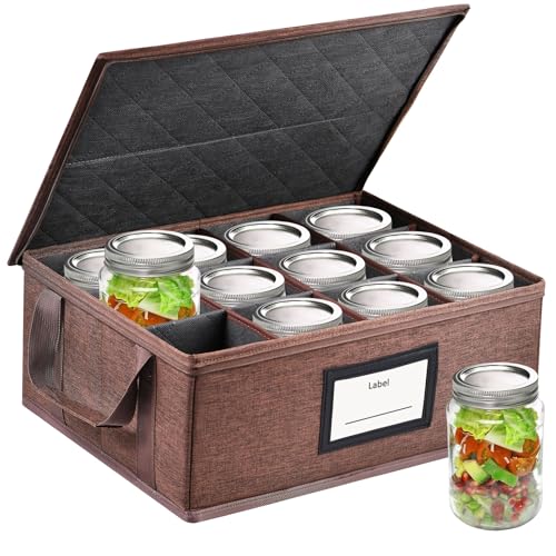 Geliwosy 32 oz Mason Jar Storage Containers - Sturdy Canning Jar Storage Boxes Organizer Foldable Carrier Bag with Handles and Dividers Holds 12 Quart Mason Jars Home Canning Supplies (Quart)