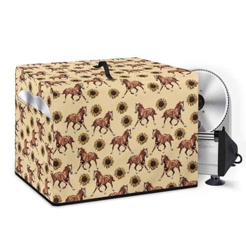 Suhoaziia Sunflower Horse Foldable Meat Slicer Cover Food Slicer Cover with Organizer Bag for Accessories Dustproof Handle Meat Slicer Cover Protector