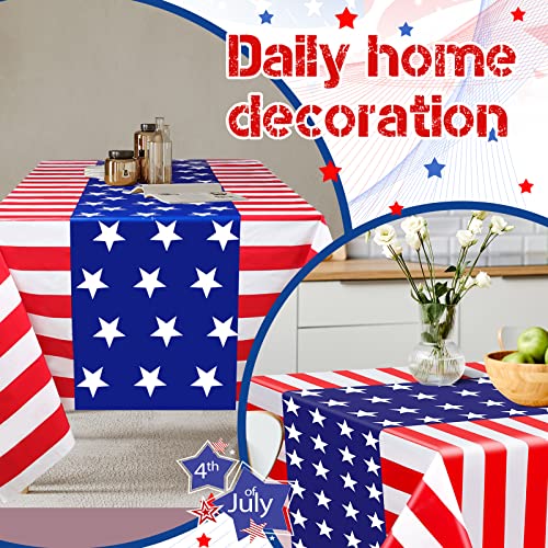 Image of Newwiee 3 Pcs 4th of July Patriotic Tablecloth Disposable American Flag Tablecloth 54x108 Plastic Red White Blue Independence Day Rectangle Table Cover 250th Decoration (Stripes and Stars Style)