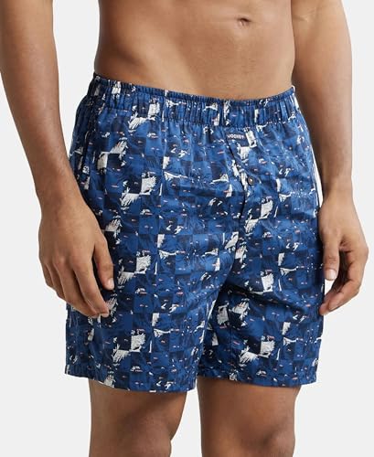 Image of Jockey NY07 Men's Super Combed Cotton Satin Weave Printed Boxer Shorts with Side Pocket
