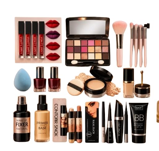 24 PCS Professional Makeup Kit for Women & Girls | Complete Cosmetic Set with Eyeshadow Palette, Lipsticks, Makeup Brushes, Beauty Blender, Foundation, BB Cream, Kajal & Accessories-image-27