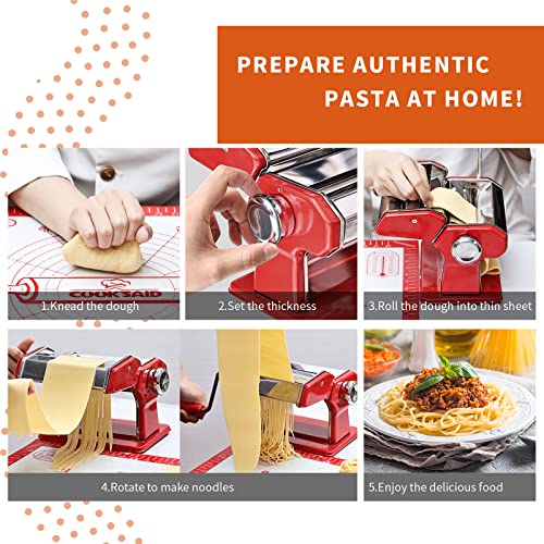 Pasta Maker Machine, Roller Pasta Maker, 7 Adjustable Thickness Settings Manual Noodles Maker With Removable Handle,Perfect For Homemade Pasta, Lasagna, Spaghetti Or Fettuccine By Cook’s Aid (Red) #TOP4