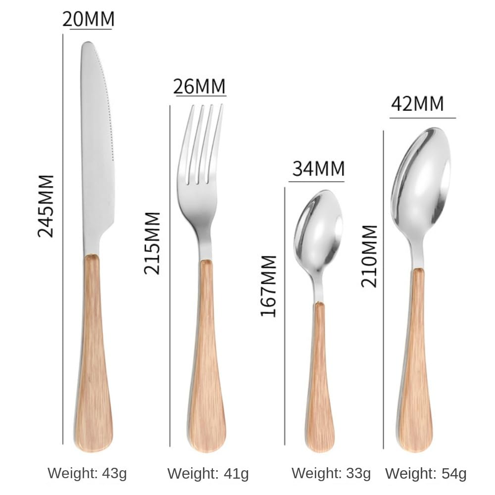 16 Piezas De Madera Sintética Con Mango Plano Para Cocina, Acero Inoxidable, Cubiertos, Vajilla, Cubiertos, Cuchillos, Tenedores, Cucharas, Juego Para 4 Personas, Hotel, Hogar, Cuchillo De Carne
