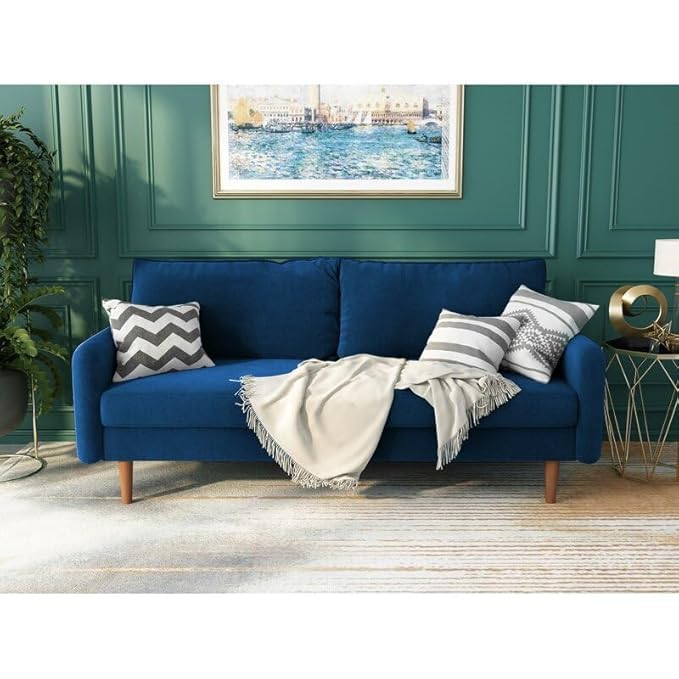 Image of Morrone Velvet Loveseat 3-Seater Sofa, Modern Upholstered Couch for Living Room, Bedroom and Office, Plush Cushion Accent Seating Furniture (Blue, 3 Seater)