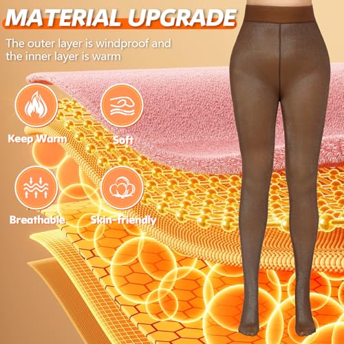 Image of 2 Pack Fleece Lined Tights Sheer Winter - Fake Translucent Tights Winter Thick Warm Pantyhose Sheer Women Leggings