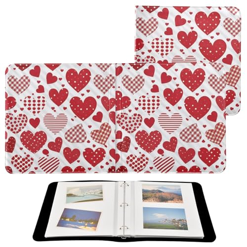 Álbum de fotos DIY autoadhesivo Scrapbook FLildon rojo con corazones y diseño de cuadros Buffalo, 3 anillas, 40 páginas, 8x10 pulgadas para recuerdos miniatura 2