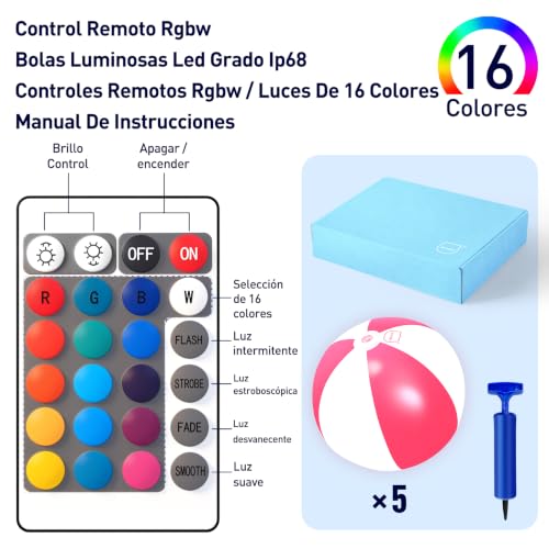 Image of 5 Pack 16 inch Light Up Beach Ball Pool Toys - 16 Lighting and 4 Modes LED Beach Ball with Remote Control,Suitable for Pool Game Summer Pool Party,Outdoor Family Games, Red