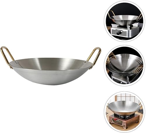 Miniatura 9 de Sartén Wok de acero inoxidable Pow Wok Stir Sartén de cocina china con doble asa para cocina doméstica y profesional, 11.8in