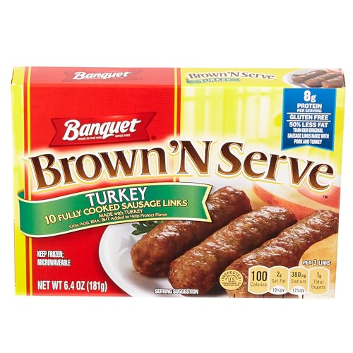 Banquet Brown ‘N Serve Fully Cooked Turkey Sausage Links, Frozen Meat, 10 Count, 6.4 OZ