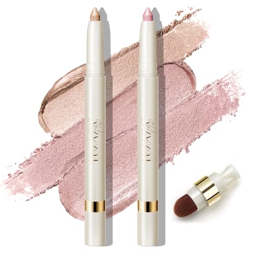 Eyeshadow Makeup Stick, Cream Shimmer, Eyeshadow Highlighter Makeup Eye Brightener Pencil Sticks Cosmetics, with Built-in Brush and Sharpener