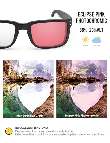 Image of BLAZERBUCK Anti-salt Replacement Lenses for Oakley Holbrook XL OO9417, Anti-Scratch, Impact Resistant & Perfectly Fit - Clear to Pink Photochromic