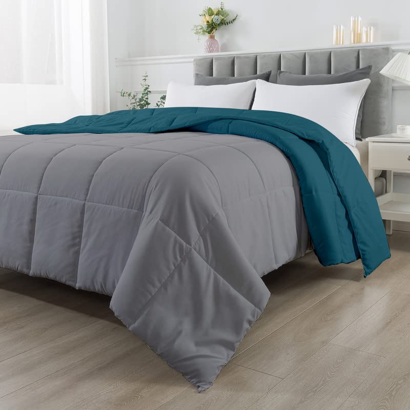 Image of MammaYo Razzai Restful Sleep Microfiber Summer Season Ac Reversible Comforter 120GSM (90 inch x 100 inch Inches /228cm x 254cm) - Double Bed Comforter|Silver /Teal| TC - 400