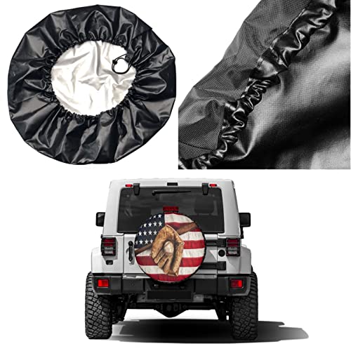 Image of Delerain Baseball American Flag Spare Tire Covers for RV Trailer SUV Truck and Many Vehicle, Wheel Covers Sun Protector Waterproof (15 Inch for Diameter 27 inch-29 inch)