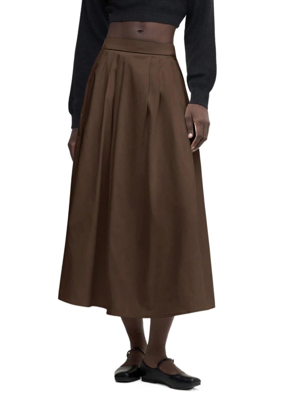 Autumn Waist Pleated Slant Pocket Hem Summer Midi Skirt Womens Basic Versatile Trendy Skirt