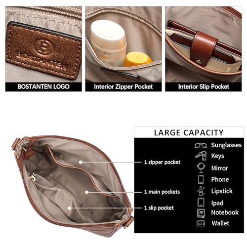 Image of BOSTANTEN Crossbody Bags for Women Trendy Vegan Leather Hobo Purses Shoulder Handbags Wide Shoulder Strap