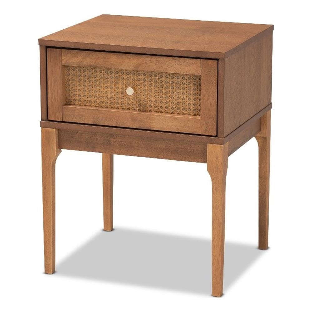 Baxton StudioRamiel Ash Walnut Finished Wood and Rattan 1-Drawer Nightstand