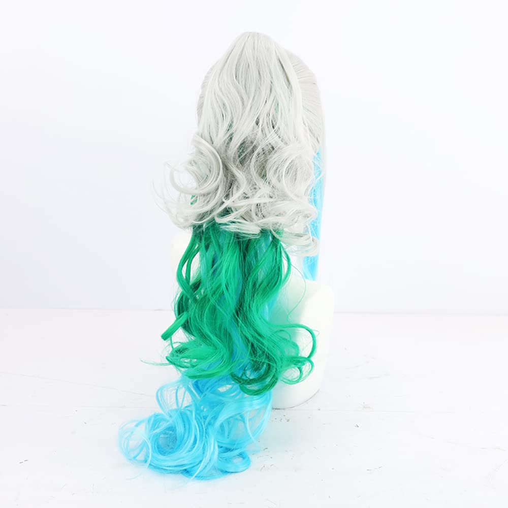 Long Curly Gray Green Blue Conversion Wig Lifelike Daily Synthetic Hair Full Head Cover Cute Anime Halloween Carnival Comic Exhibition Hair Natural COS Ombre Wigs with Bangs