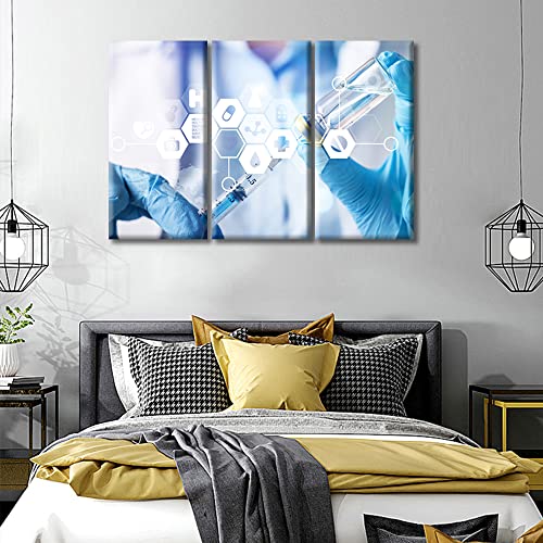 Image of TUMOVO 3 Piece Young Scientist Poster Canvas Wall Art Medical Pictures Wall Decor for Bedroom Clinical Laboratory Artwork Wall Art Framed Ready to Hang (42 inch Wx28 H)