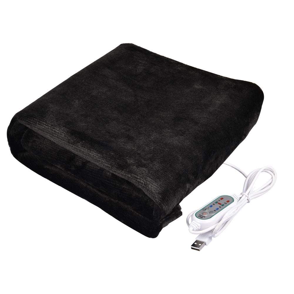 Manta eléctrica de Franela con calefacción por USB, temporizada, Lavable, Suave, Color Negro