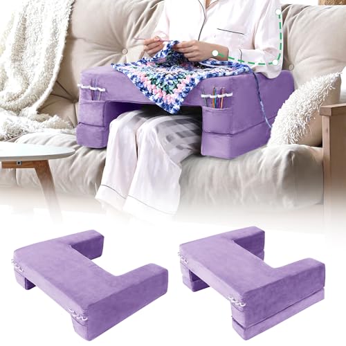 HOMBYS Adjustable Foam Crochet Pillow for Lap Support, Soft Velvet Reading & Gaming Pillow with Side...