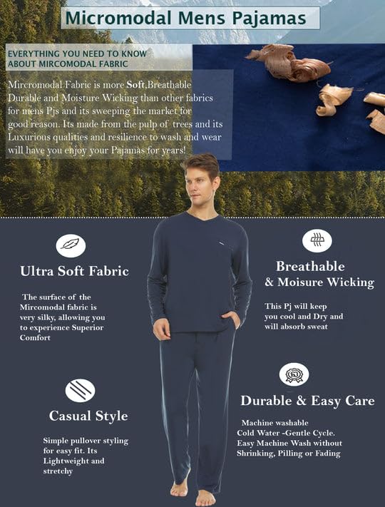 V-Neck Pullover Pajamas for Men - Ultra Soft Micromodal Pajamas men Comfy Sleepware - Luxury Cooling mens pajamas set4