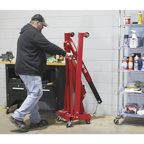 Strongway Hydraulic Engine Hoist/Shop Crane, 1-Ton Capacity, 2.95in.-76.77in. Lift Range