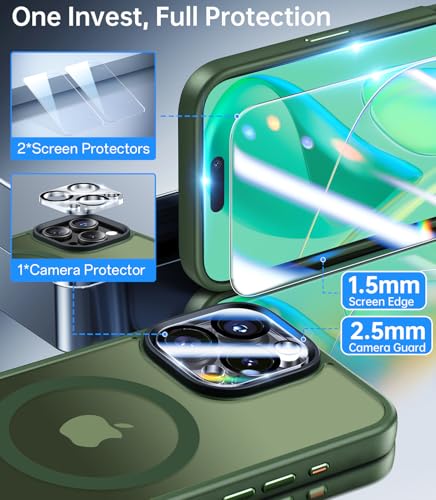 Coque antichoc iPhone 16 Pro MagSafe vert avec verre trempé écran et objectif