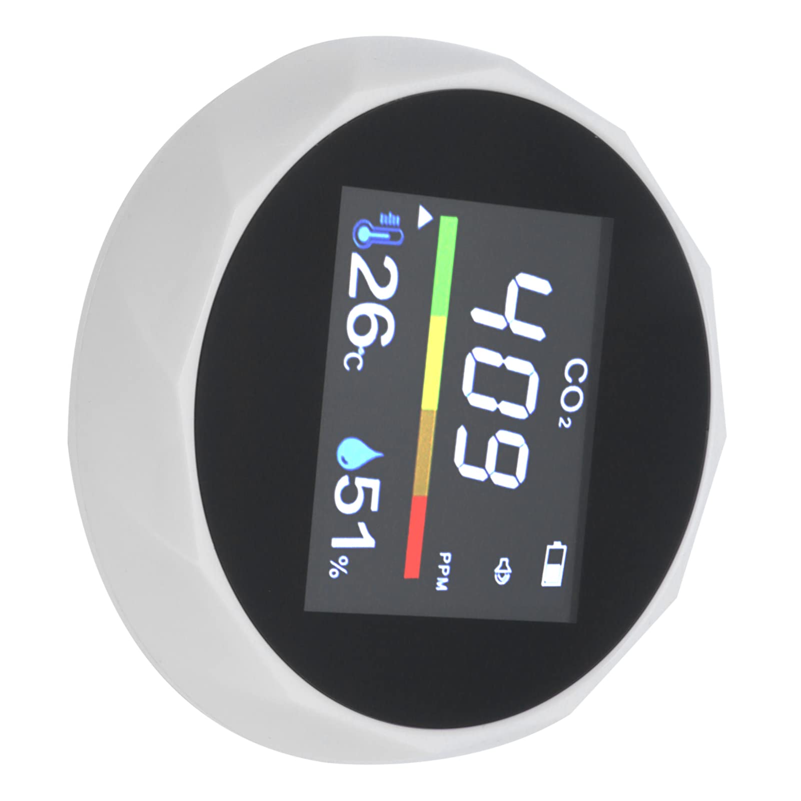 Monitor qualità dell'aria, Monitor CO2 ABS con Ricarica USB, Rilevamento Anidride Carbonica da 400 a 6000 PPM, Display umidità Temperatura, Misuratore a Parete per Palestra Casa Ufficio