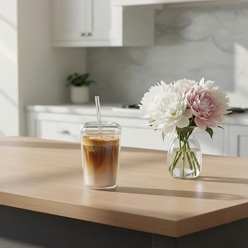 Miniatura 7 de DOITOOL Vasos de vidrio con tapa y pajita, tazas de café helado de 16 onzas, tazas estéticas transparentes, vaso reutilizable con tapa y popote para