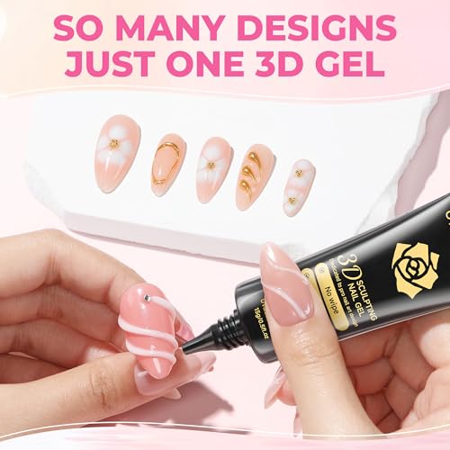 Image of UNA GELLA Milky White 3D Gel Nail Art 15g, No Wipe Sculpting Gel Polish for Nails Tips, Chrome Nails Powder, Molding, Nail Charms and Gems Decoration, Lamp Curing Required DIY Art Salon at Home