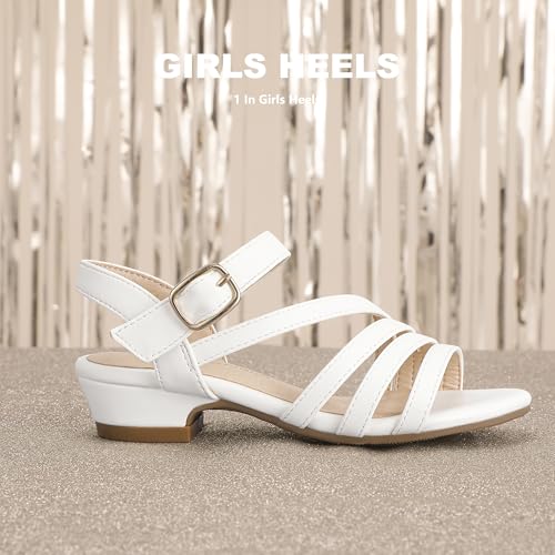Image of PANDANINJIA Girls Heels Dress Shoes Open Toe Low Heel Sandals Flower Girl Toddler Little Big Kids Wedding Party Shoes