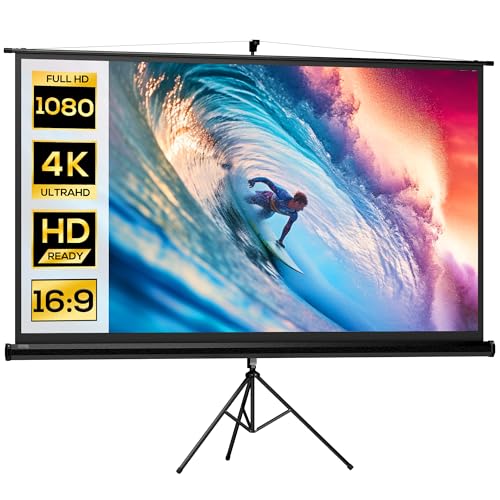 HOMCOM Telo Proiettore da 100 Pollici 4K HD Formato 16:9 con Treppiede Pieghevole e Altezza Regolabile, Schermo Proiettore Portatile, Grandangolo di 160 Gradi, per Casa, Home, Cinema, Esterno, Nero