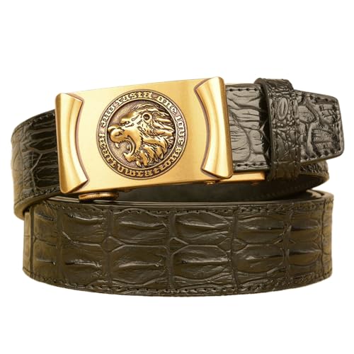 Ratchet Belts for Men, Men's Cowboy Western Leather Belt with Lion Head Alloy Buckle Crocodile Embossed Belt