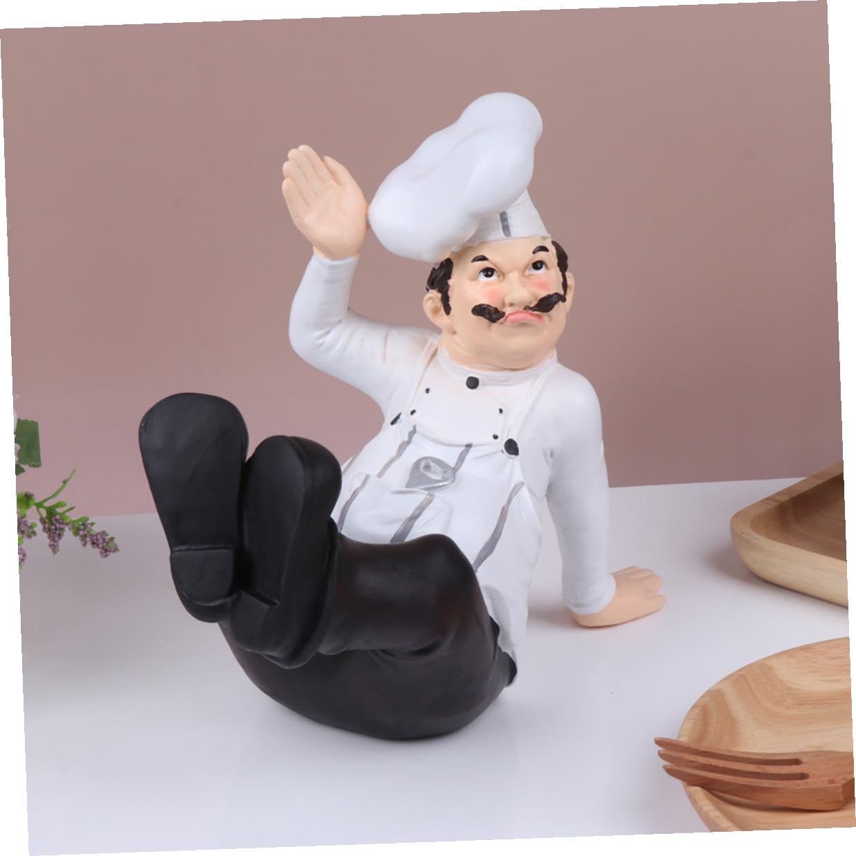 Lurrose Statuetta da Chef in Resina Europea Ornamento da Cucina Decorativo Stabile per Casa Bar Ristorante e Panetteria Scultura Modellata a Mano per Decorazione Tavolo