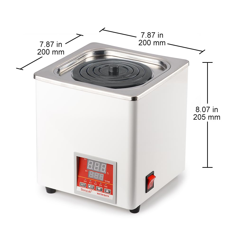 stonylab Digital Baño de Agua Laboratorio, 3 Litros Digital Water Bath Baño de Agua Termostático de uso General con Pantalla Digital y Tapa Protectora, 300W 220V, 50/60Hz