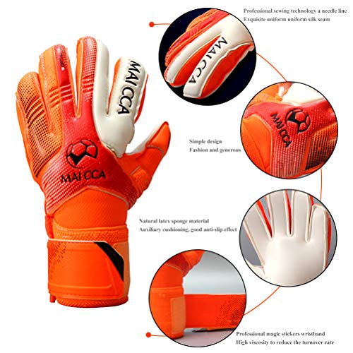 Haploon Youth Goalie Goalkeeper Gloves Kids Professional Goalkeeper Gloves,Soccer Football Training Goalkeeper Secure Gloves With Finger Protector-Carry Tote Included (Orange, 5#) #TOP2